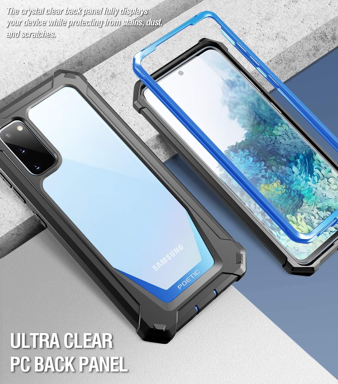 Poetic Guardian Series Case Designed for Samsung Galaxy S20 Case, Full-Body Hybrid Shockproof Bumper Cover, Without Built-in-Screen Protector, Blue/Clear