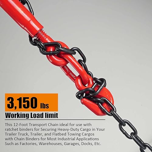 Miniatura 5 de Cadena de transporte de 14 pulgadas, cadenas de amarre de 12 pies para remolques, cadena de remolque G70, con ganchos de agarre de horquilla,