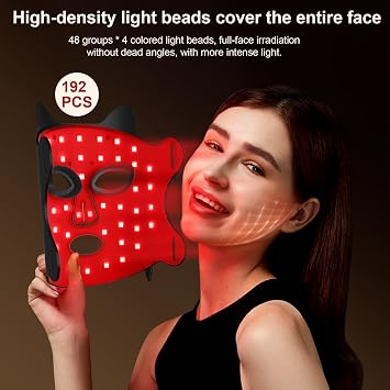 LED Face Mask - Light Therapy Mask for Acne Treatment - Red Light Therapy Mask with Individually Controlled Lights of Red/Blue/Green/NIR - Suitable for Travel and Home Use Anywhere