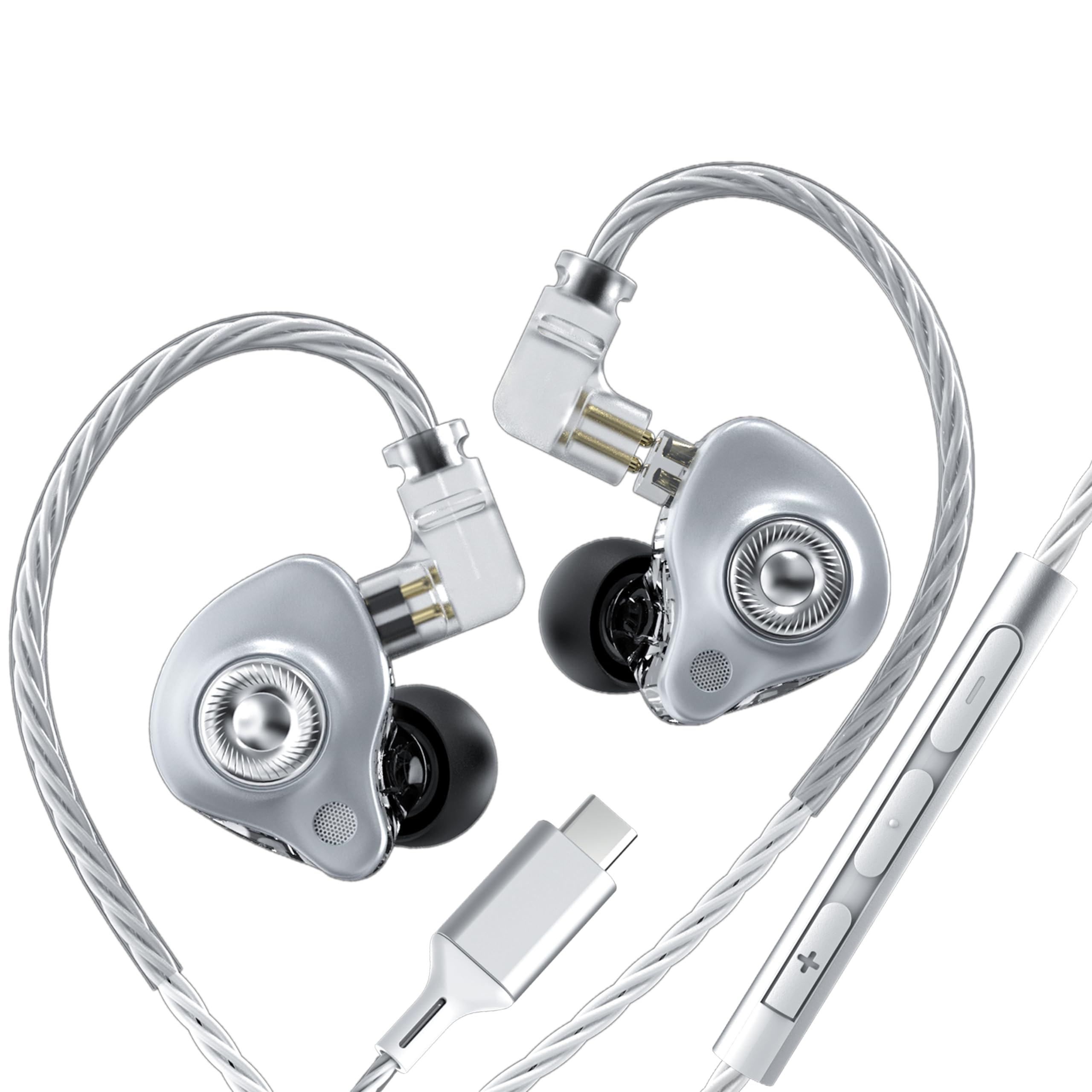 Słuchawki douszne z mikrofonem, dynamiczny przetwornik 10 mm, słuchawki HiFi IEM, krystalicznie czysty dźwięk, słuchawki douszne IEM z odłączanym kablem 4N OFC, przewodowe słuchawki douszne do