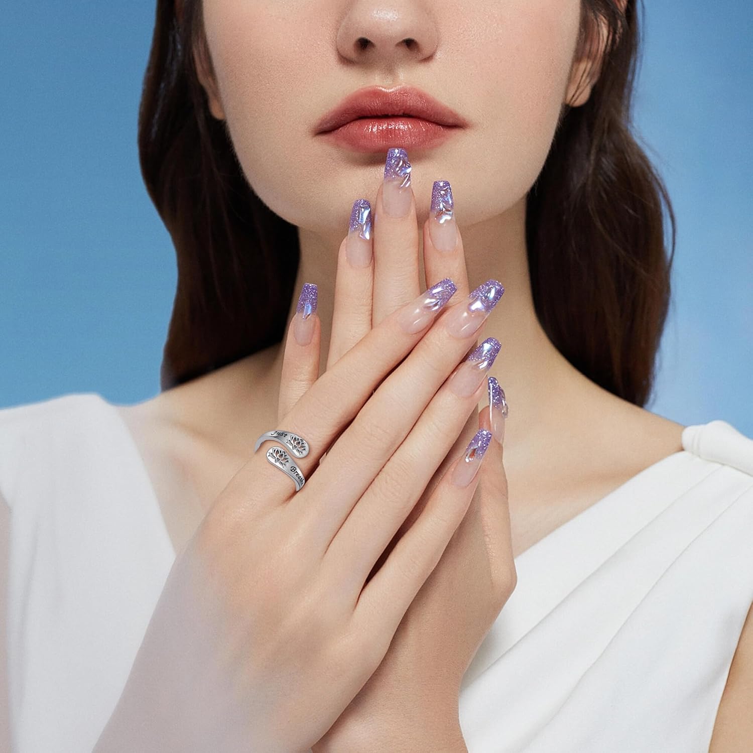 Just Breathe Ring S925 Sterling Silver Adjustable Lotus Ring Spiral Wrap Healing Rings Inspirational Jewelry for Women Mom Wife - Image 6