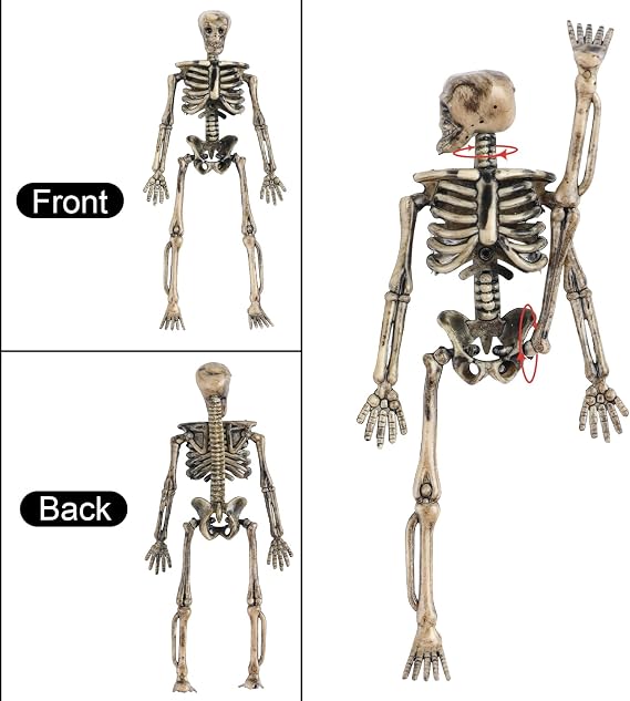 FINGOOO Small Skeleton Figurine 6 Inches,6 Pieces Plastic Skeletons Mini Poseable Skeleton Toy for Crafts Halloween Decoration (Make-Old)
