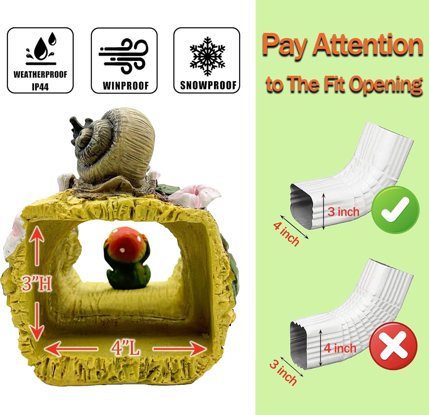 Funny Snail Frog Gutter Downspout Extender Statue,Gardene Ornament,Decor Downspout Diverter,Perfect Rain Diverter for 3"x4" Downspouts, Eco-Friendly Resin,Perfect Outdoor Decor Gift