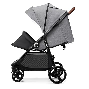 Kinderkraft Grande Plus Kinderkraft Buggy from Birth to 48.5 lb, one-Hand Folding, Reclining Position, Large Canopy with Window, All 4 Wheels dampened, Spacious seat, Gray