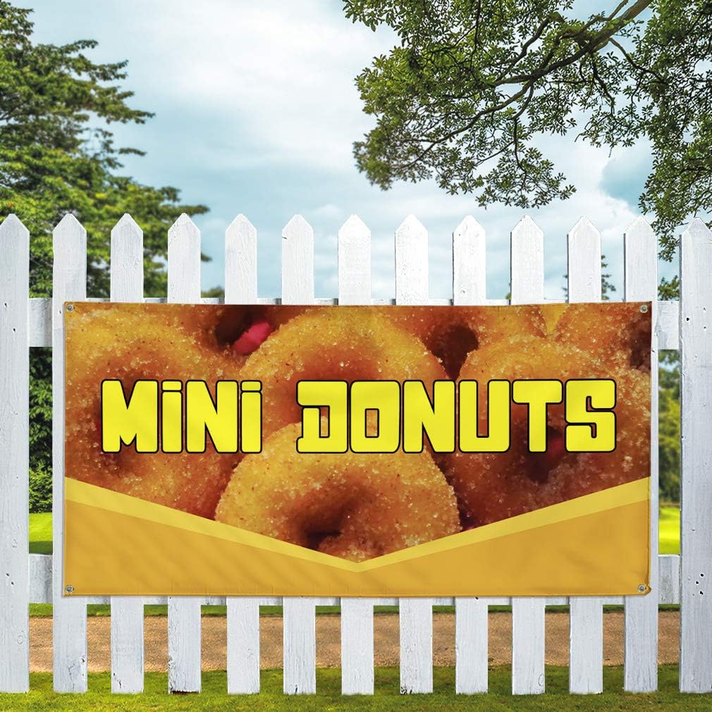 Vinyl Banner Multiple Sizes Mini Donuts A Outdoor Advertising Printing Restaurant & Food Outdoor Weatherproof Industrial Yard Signs 4 Grommets 16x40Inches