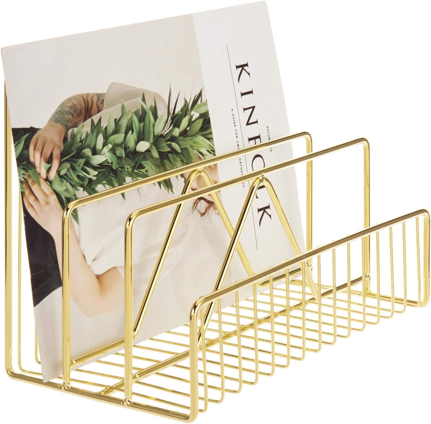 Triangle Newspaper and Magazine Stand, Iron, Desktop File Organiser, Document Storage Rack for Office Table (GOLD)-image-19