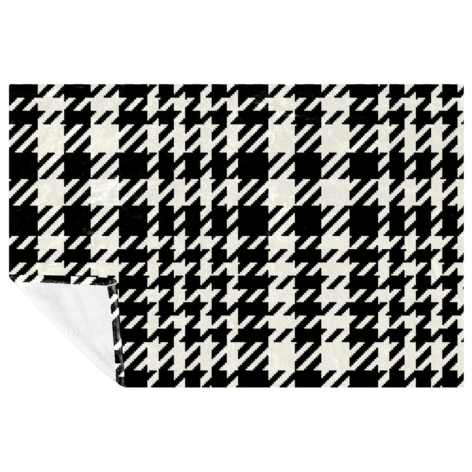 Plaid imprimé noir et blanc doux pour pique-nique et camping en plein air