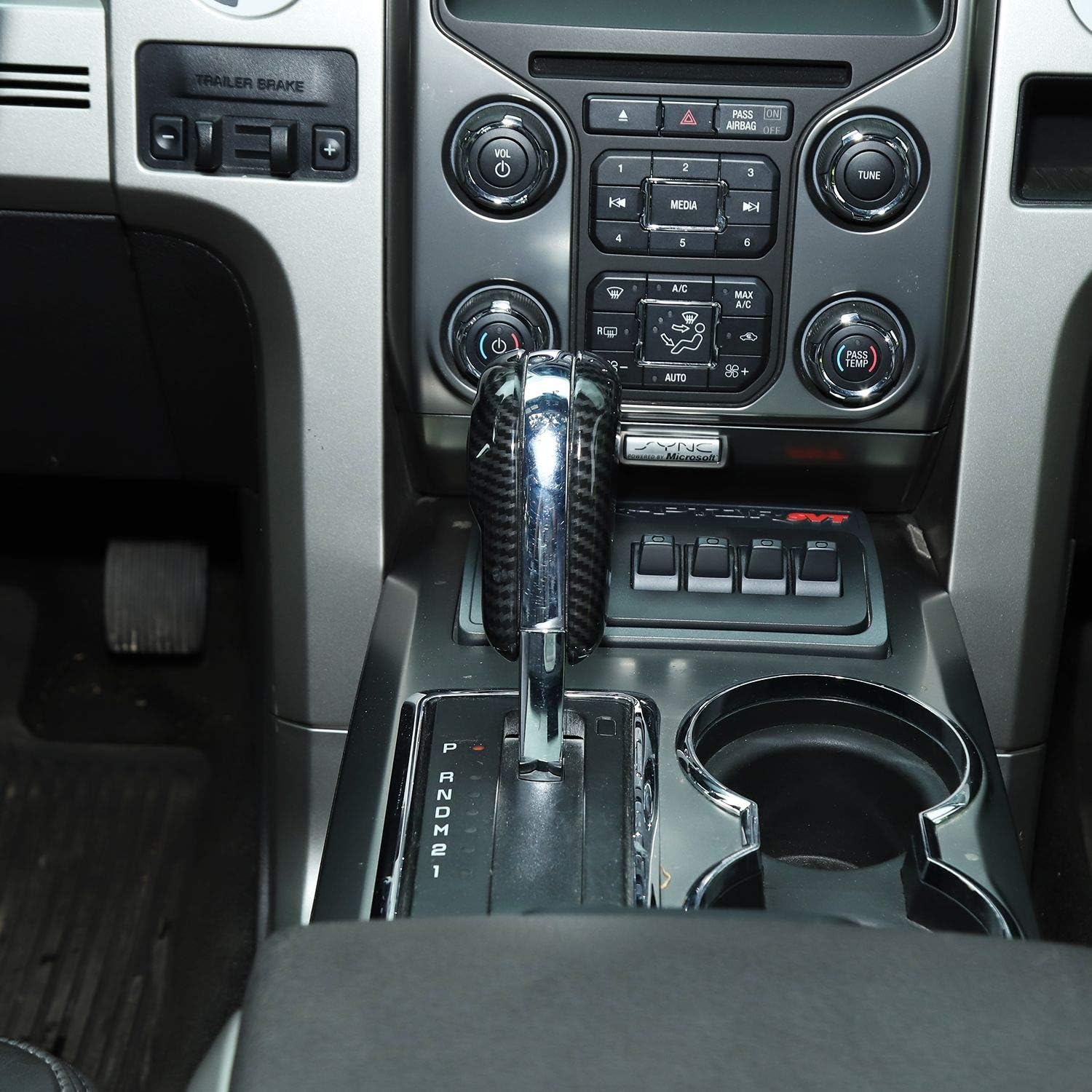 Voodonala for 2009-2014 Ford F150 ABS Carbon Fiber Gear Shift Knob Shifter Gear Selector Transmission Shift Lever Knob Trim for F150 Interior Accessories 2pcs