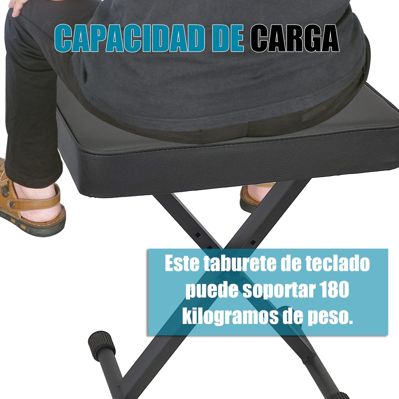 GLEAM Banco de Teclado Acolchado Estilo X Ajustable Altura Negro