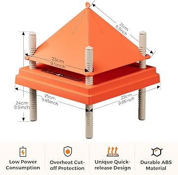 Brooder Box for Chicks with 10 x 10 Brooder Plate, Adjustable Height, Anti-Perching Lid, Holds 15 Chicks, Rapid Heating Chick Brooder Orange