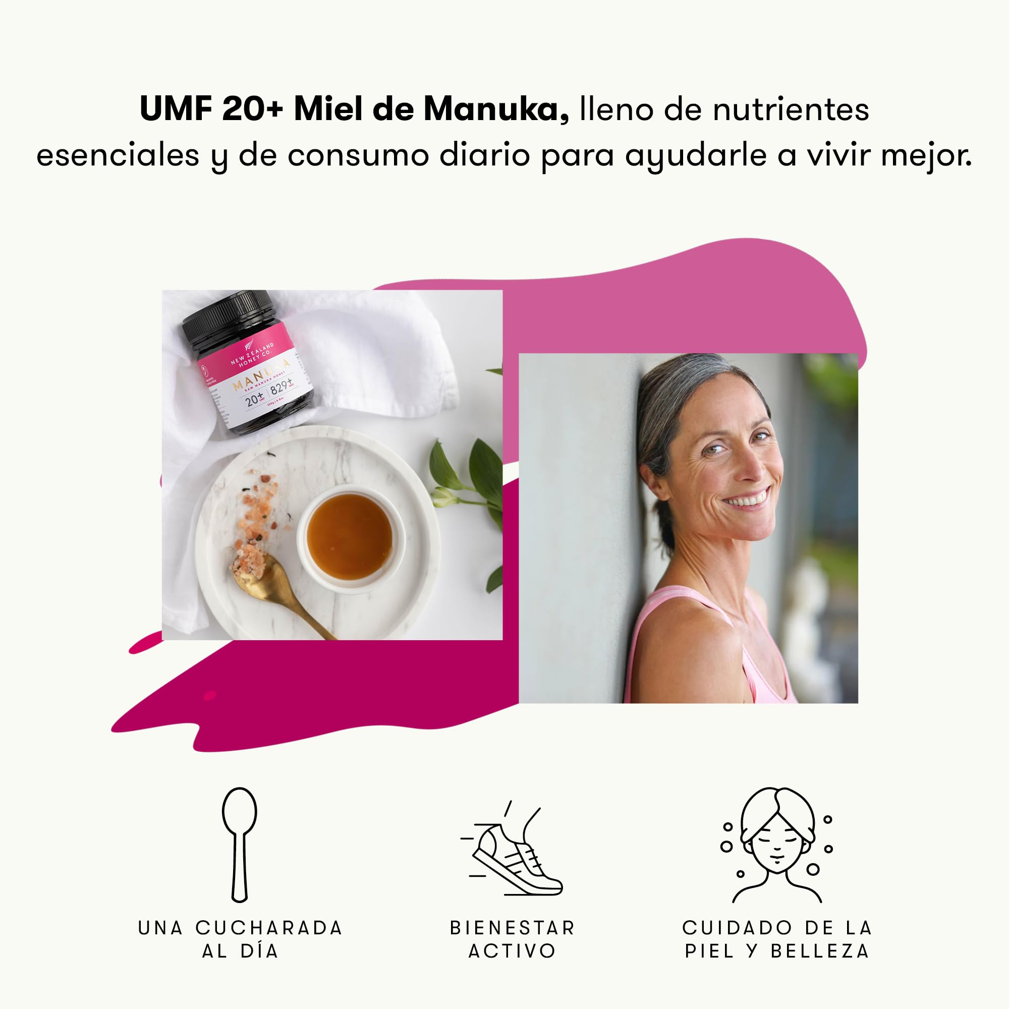 New Zealand Honey Co. Miel de Manuka MGO 829+ / UMF 20+ - 500g Tamaño Familiar - Origen Nueva Zelanda con Enzimas y Pólenes Naturales - Miel Monofloral Certificada UMF