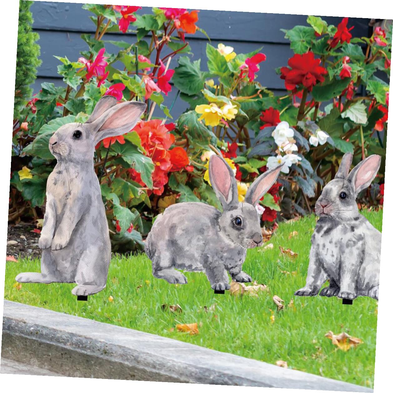 3 Stück Osterhasen Gartendekor aus Wetterfestem Material mit Erdspießen für Terrasse und Rasen Hasen Gartenschilder für Außenbereich