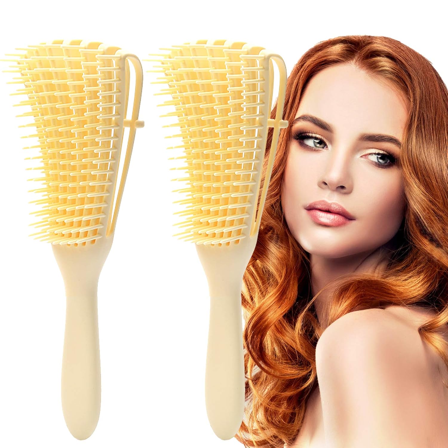 Detangling Brush for Afro America/African Hair,Hair Detangler,Afro Textured 3a to 4c Kinky Wavy for Wet/Dry/Long Thick Curly Hair,Knots Detangler Easy to Clean (Beige+Beige)
