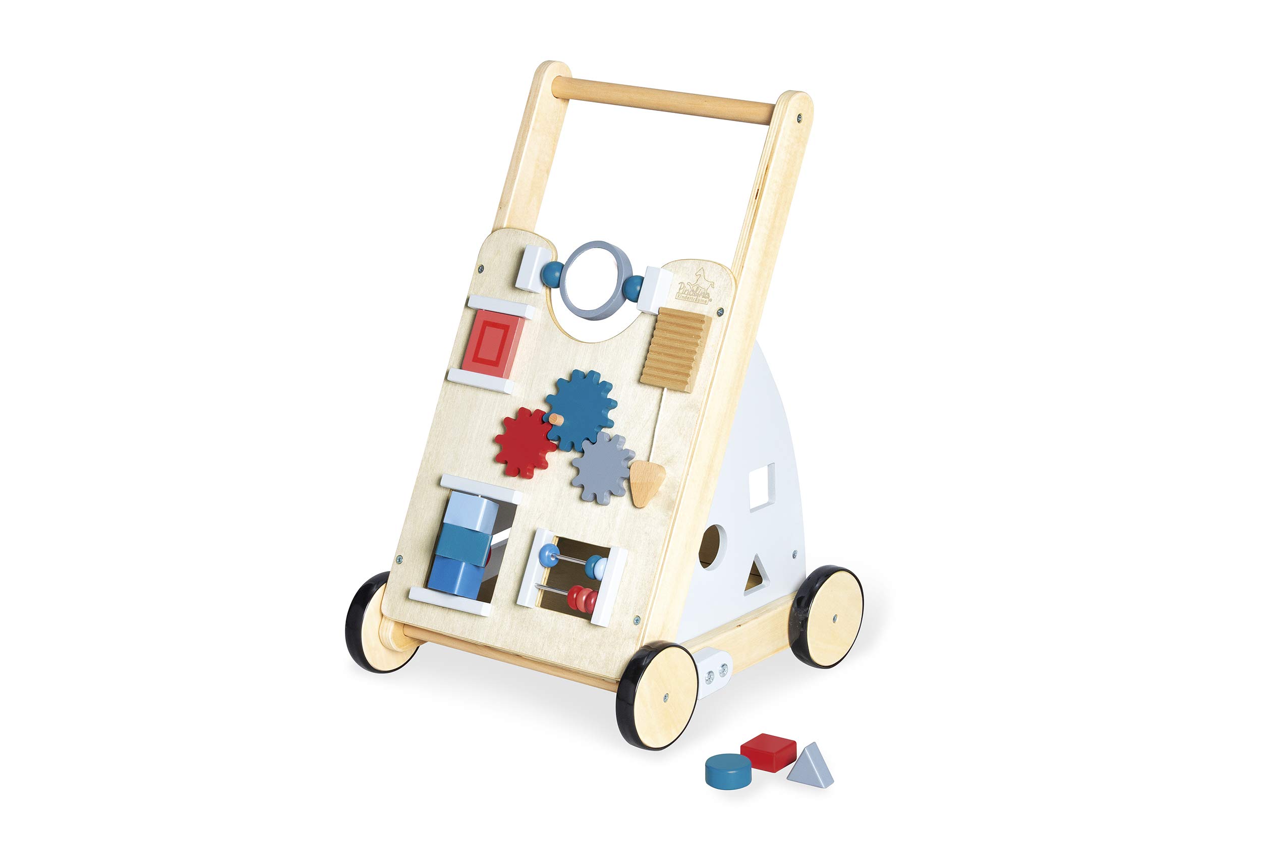 Pinolino Kinderträume Activity-Lauflernwagen Titus, grau, mit diversen Spielmöglichkeiten, gummierten Holzrädern, Linde und MDF, klar und bunt lackiert