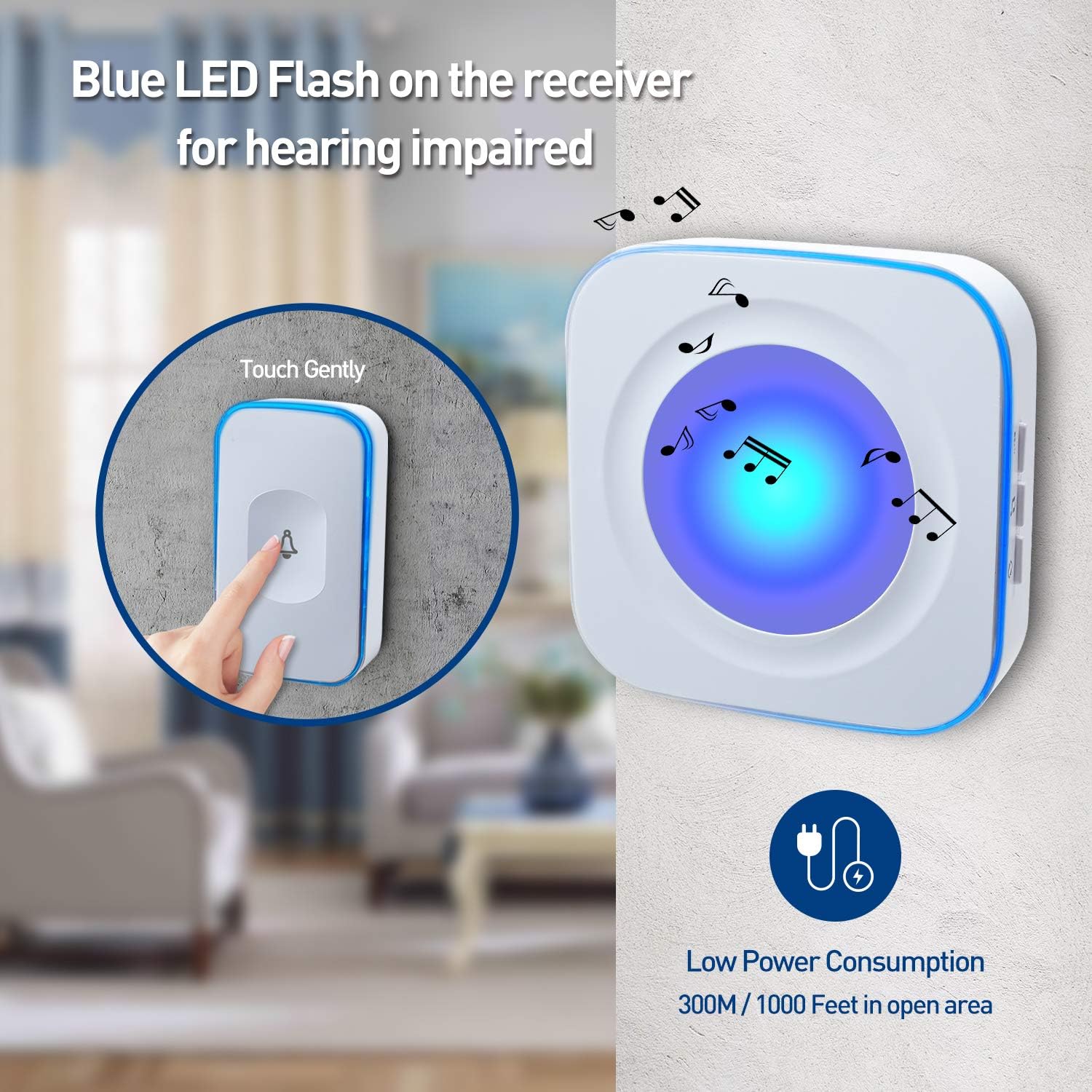 Wireless Doorbells for Home Flashing Light Doorbell with 2 Buttons & 3 Receivers Hearing Impaired Doorbell 1200Ft 36 Ringtones 4 Volume (White) FUHONGRUI