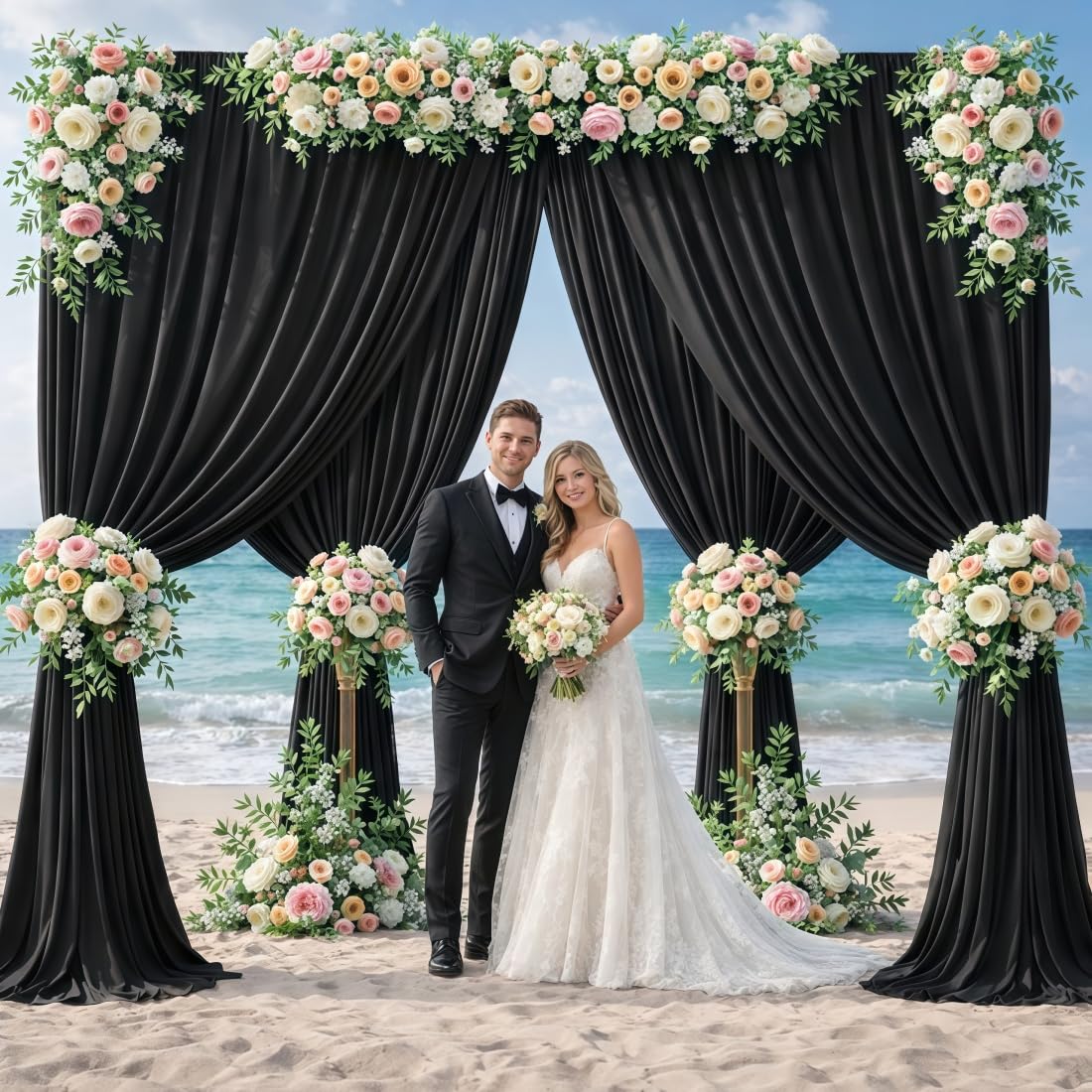 6 × 3,6 m schwarzer Hintergrundvorhänge für Partys und Hochzeiten | 4 Vorhangpaneele, je 1,5 × 3,6 m, aus dickem Polyester, knitterarm, waschbar und wiederverwendbar, mit 10 cm Stangentasche