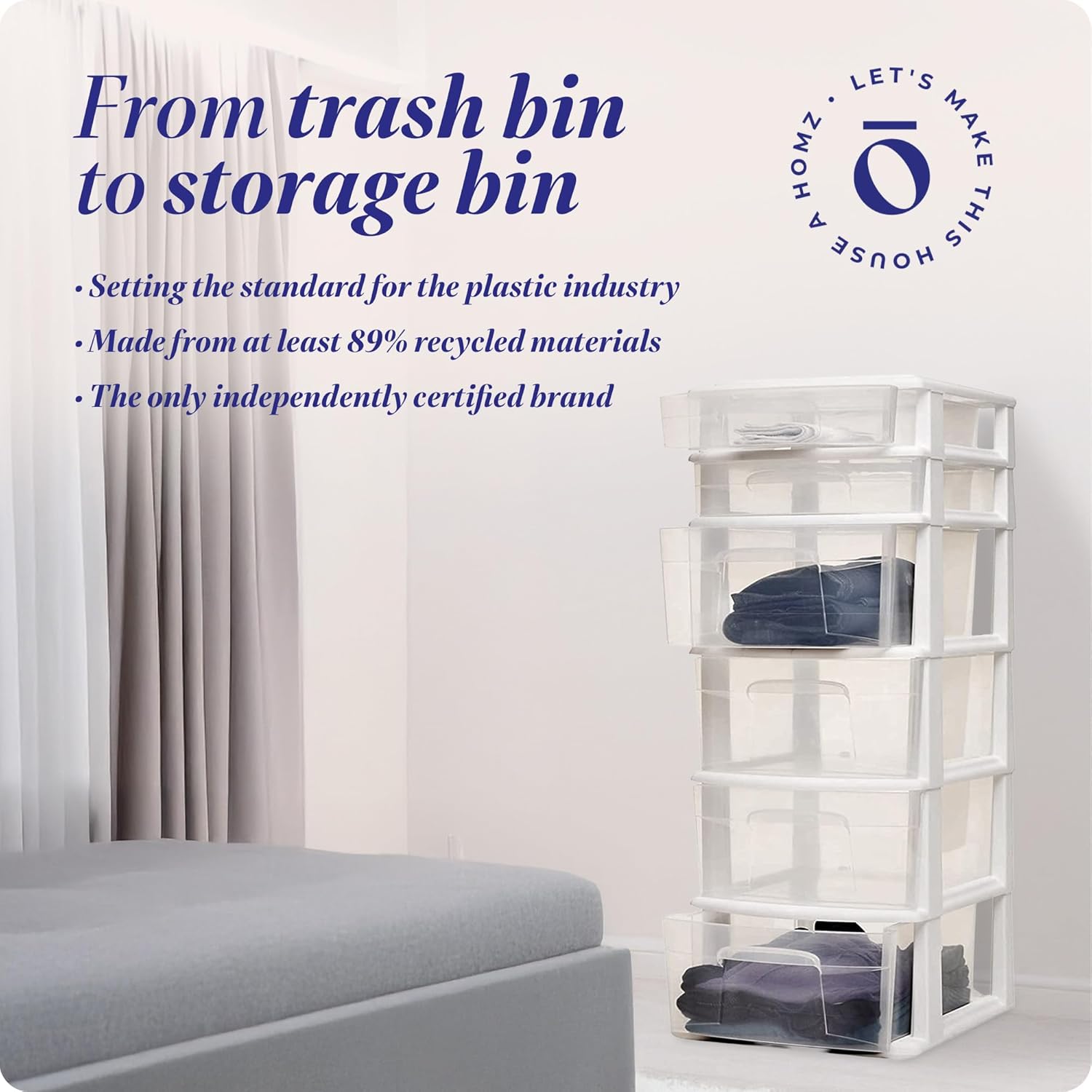 HOMZ Drawer Tower, 6-Tier Clear Plastic Storage Organizer Cart, White Frame - Heavy-Duty Organizing Drawers for Home, Bedroom, and Closet Organization - Image 8