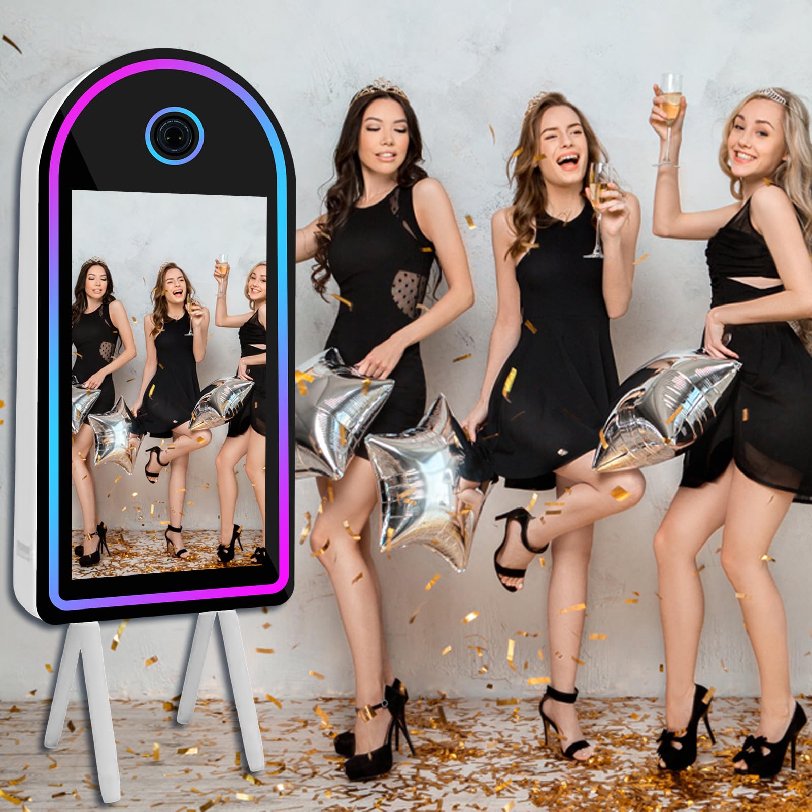 Magic Mirror Fotobudka ze światłem RGB (łukowy ekran dotykowy 32 cale, urządzenie do fotobudki)