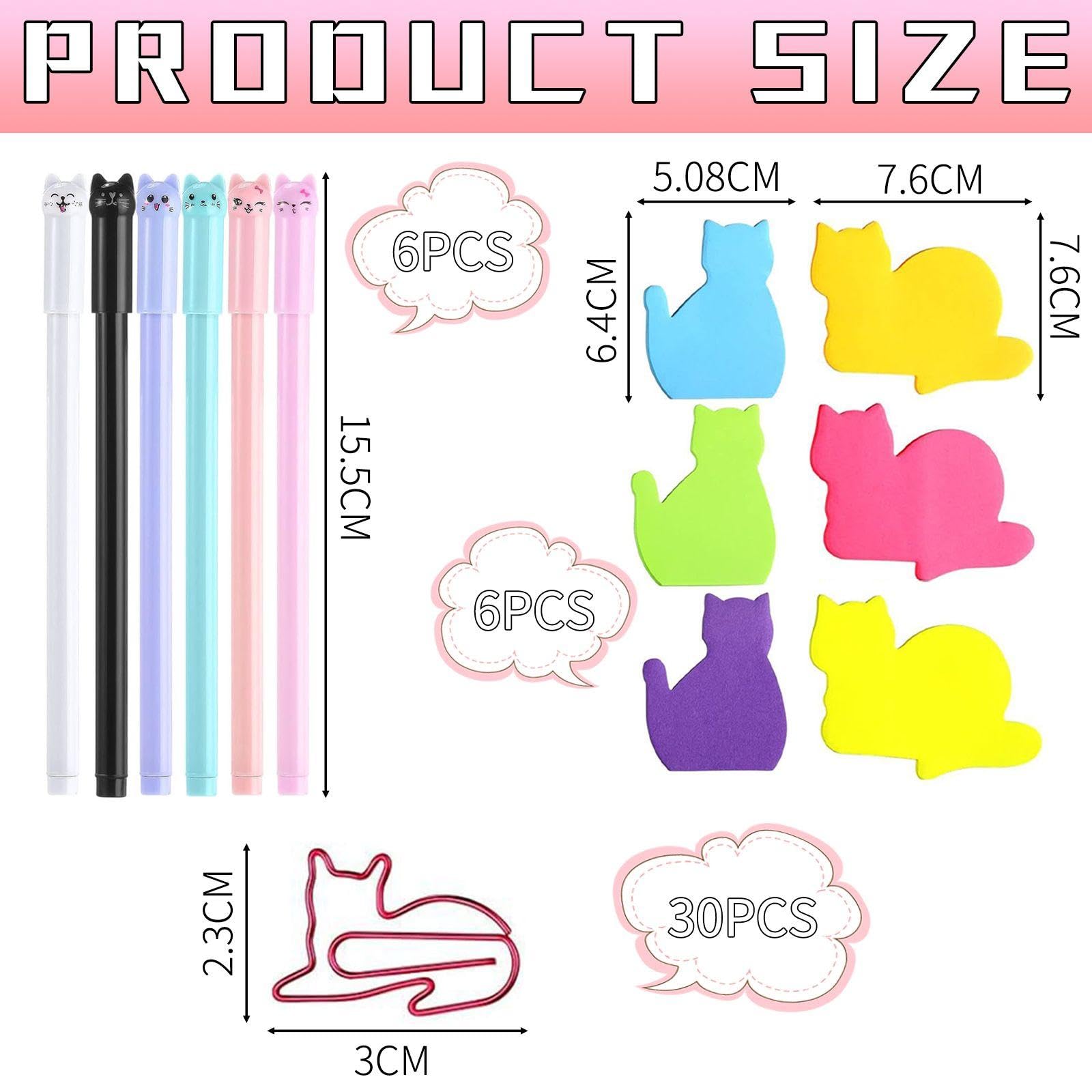 Kit Papeterie Chat Mignon : 6 Stylos, 6 Blocs-notes Et 30 Trombones - Fournitures Scolaires Créatives