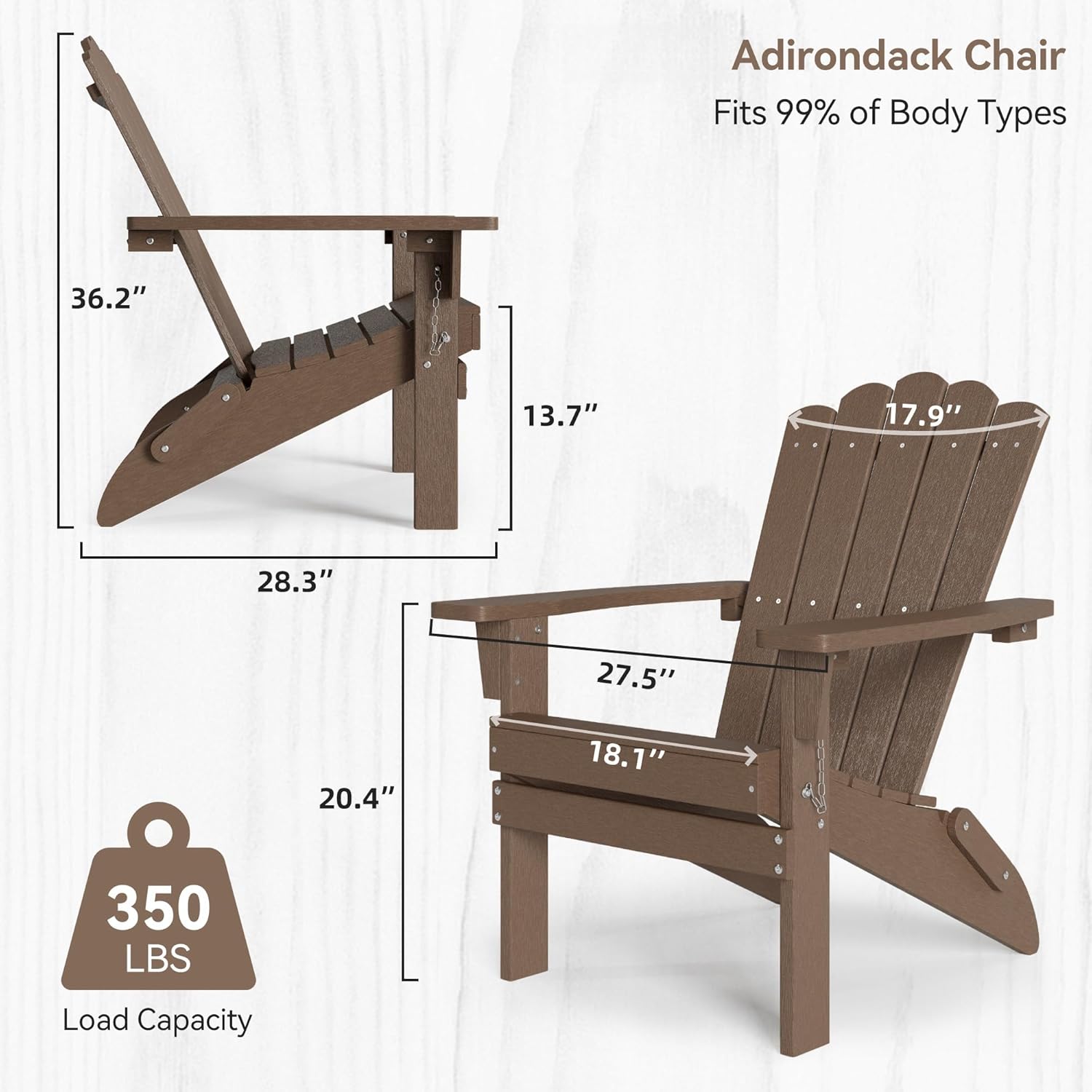 Adirondack Chairs, Folding Chairs Set of 4, Heavy Duty Weather-Resistant Patio Chairs with Wide Armrests & Ergonomic High Back, HDPE Fire Pit Seating for Backyard, Garden, Porch