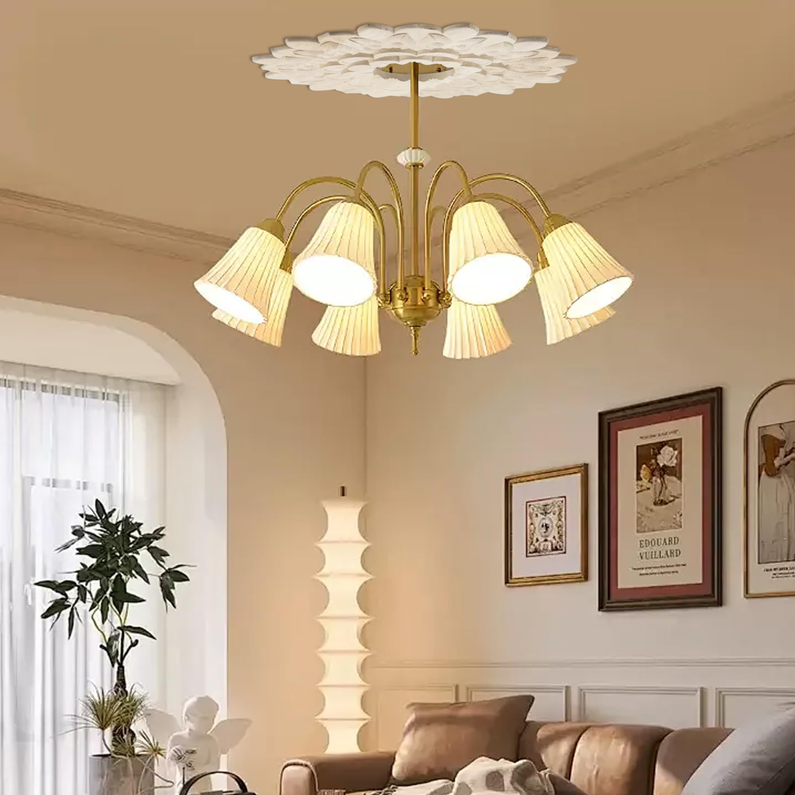 Wooden Ceiling Fan Medallion – 12 Inch OD X 3.15 Inch ID Carved Flower Light Cover, Molded Wood Ceiling Decor For Light Fixtures, Chandeliers, And Fans (Paintable)