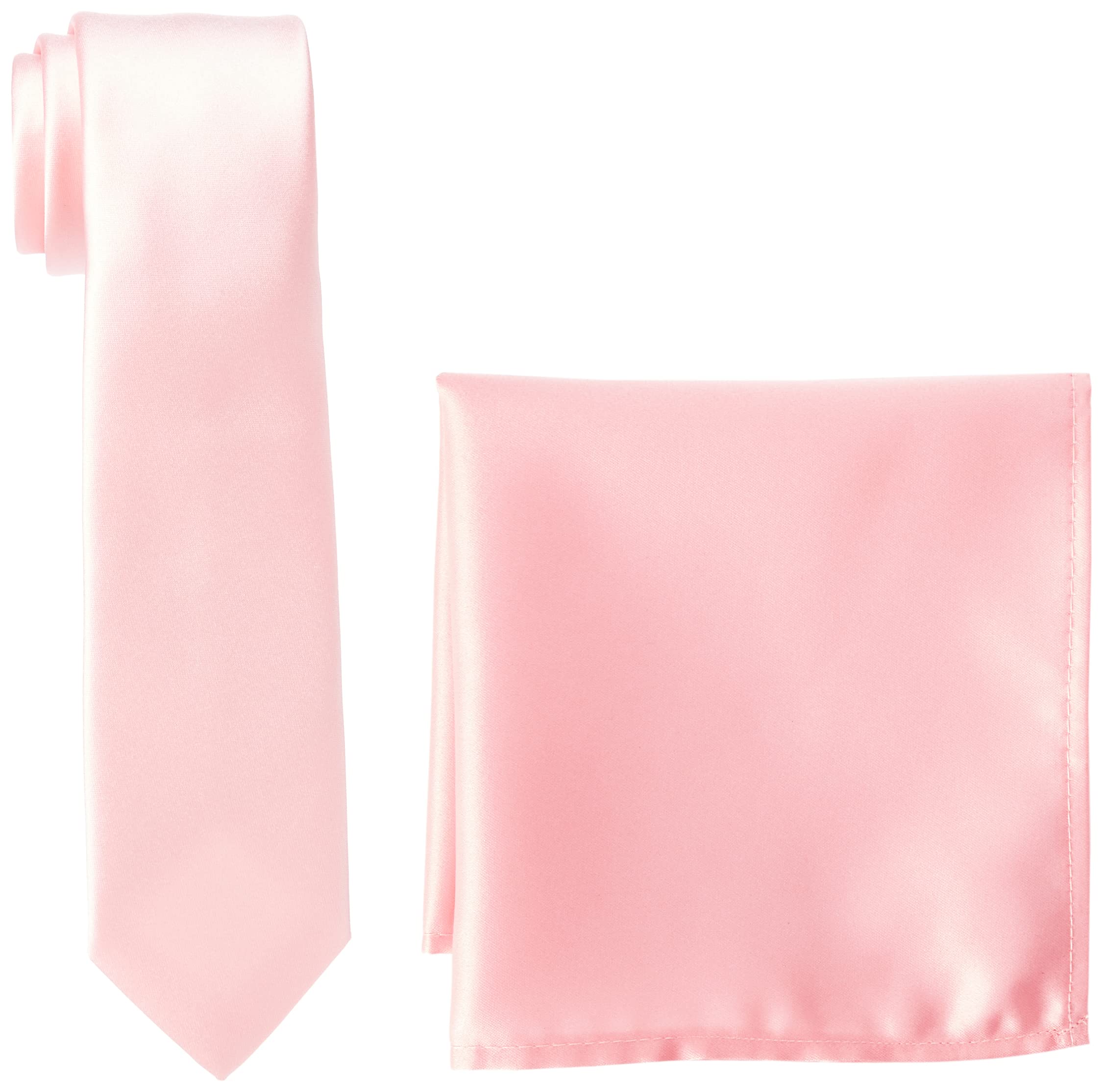 Rael-Brook Folkespeare | Men’s Classic Tie & Standard Width Satin Pocket Square Set | Beige Satin, 30cm x 30cm