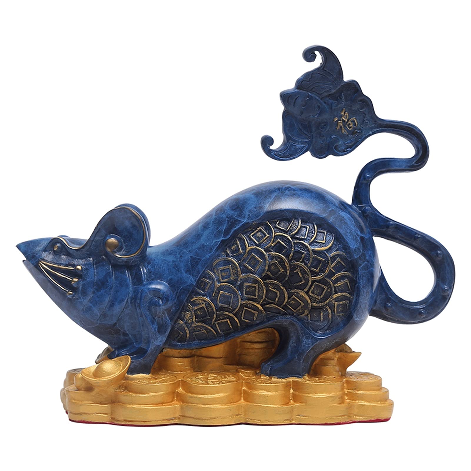 YNIYUJKL Feng Shui Buddha Statue Copper Feng Shui Rat Statue 7” High Temperature Coloring Process Luck Home Décor Sculpture Auspicious Animal Chinese Zodiac Gift Collection Desktop Dec