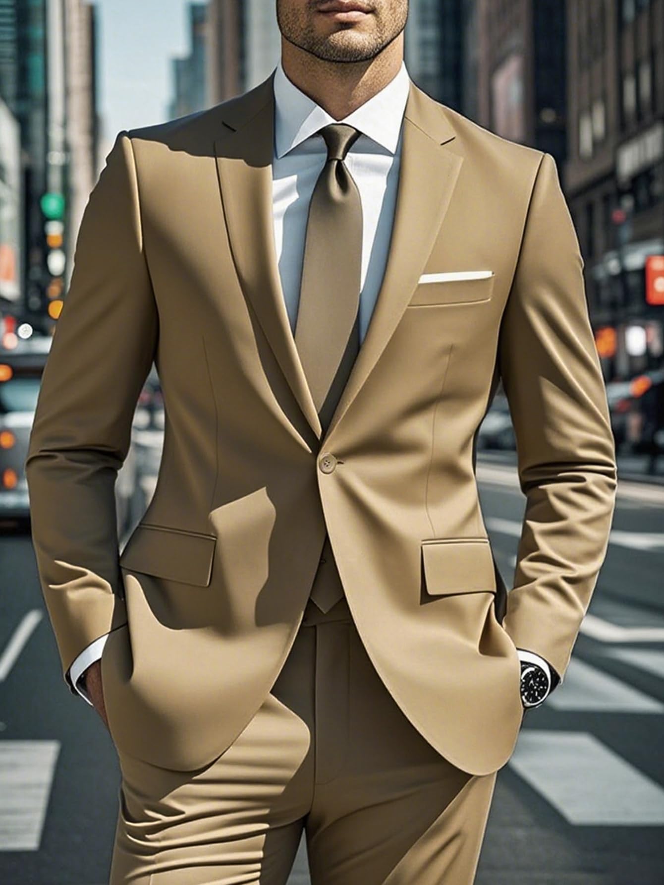 Conjunto de 2 piezas de ajuste regular para hombre, con un botón, blazer y pantalones, traje formal para boda, graduación, esmoquin