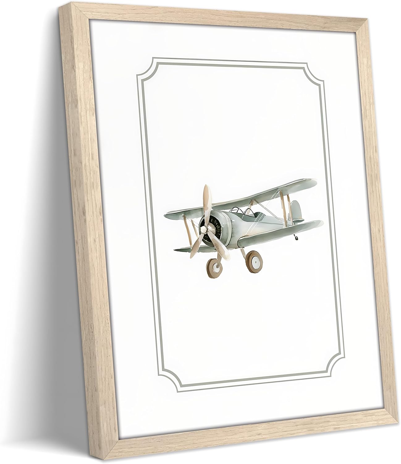 Framed Nursery Room Wall Art, Vintage Airplane Wall Decor Painting, Baby Boy Nursery Canvas Decor Print Poster, Toddler Room Airplane Artwork Oil Paintings for Nursery Kids Playroom Bedroom 16x24 Inch