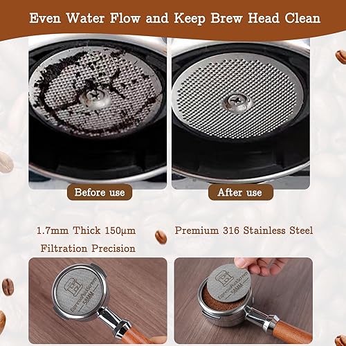 Miniatura 7 de Juego de manipulación de café expreso de 2.283 in, con resorte, nivelador distribuidor de espresso de profundidad ajustable, embudo de dosificación