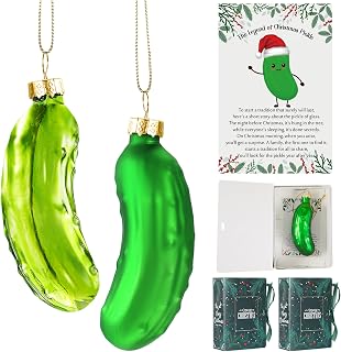 Shappy 2 Set Christmas Pickle Ornaments Tradition Glass Pickle Decor with Cards Gift Boxes Christmas Tree Hanging Decorations Thank You Gifts for Xmas Party Favors (Classic Pickles)