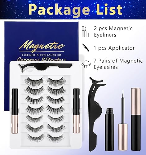 Miniatura 3 de Pestañas magnéticas con delineador de ojos, 10 imanes, pestañas magnéticas de aspecto natural, magnéticas, reutilizables, kit de pestañas