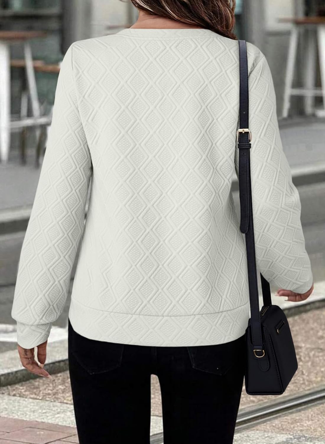 BLENCOT Sweatshirts for Women Crew Neck Long Sleeve Half Zip Quilted Pullover Tops Textured Solid Casual Fashion Fall Tops - Image 2