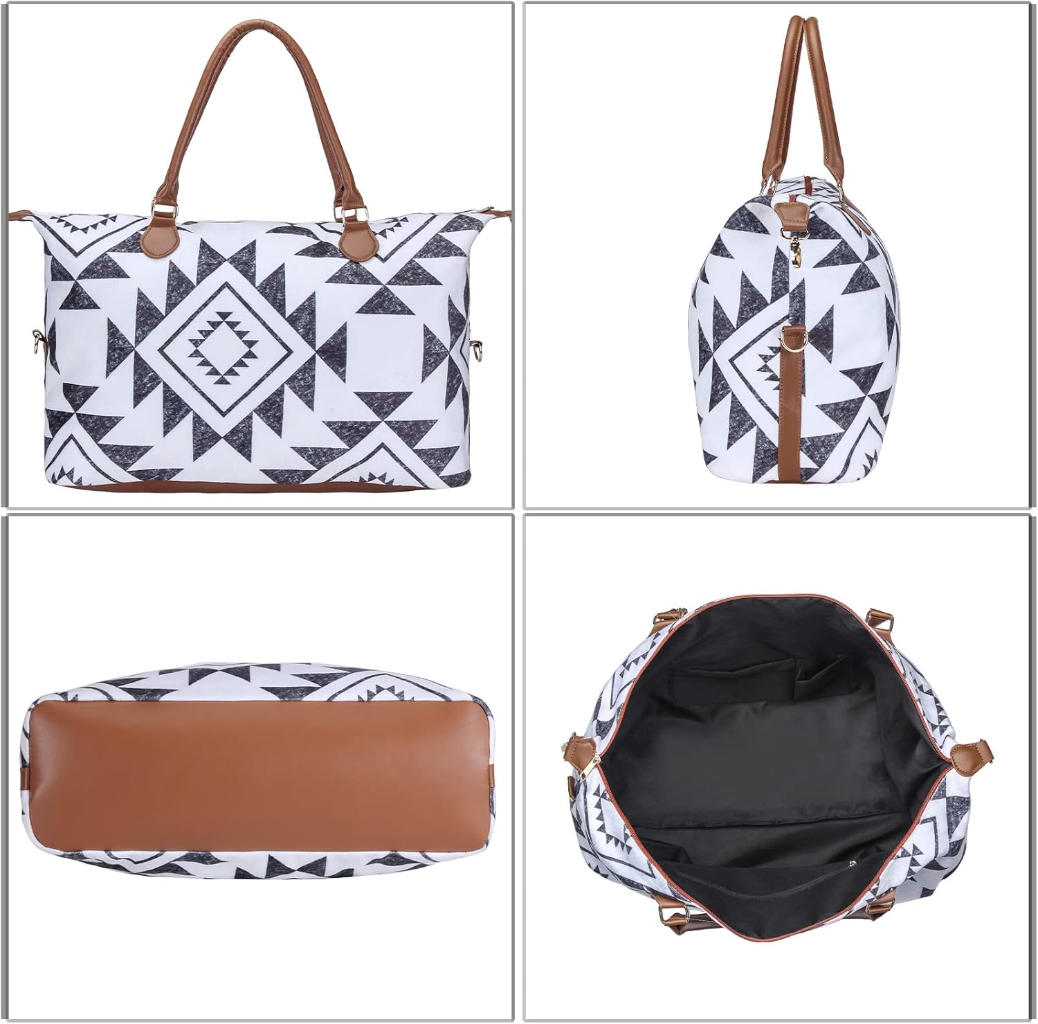 XinblueCo Geometry Print Weekender Bag, Multicolored, Canvas, 24.4 x 15.7 x 8.25 inches, Duffel Bag, Travel Bag, Overnight Bag, Shoulder Strap - Image 6