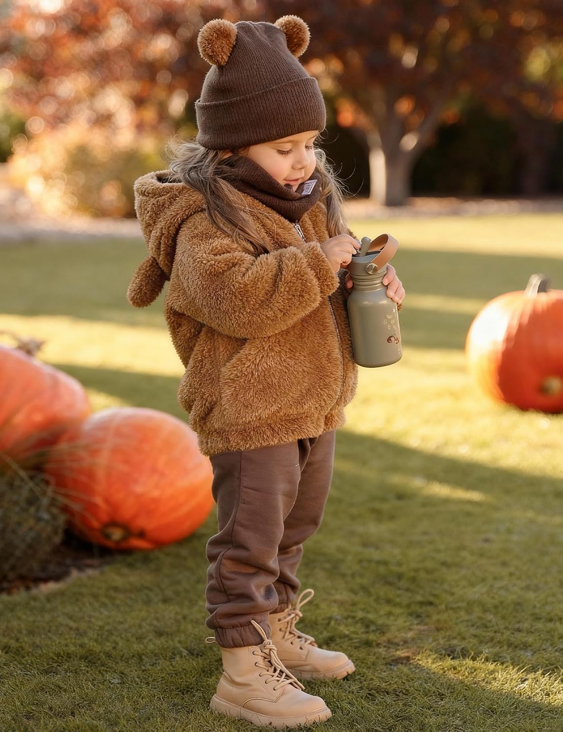 Flygo Girls Boys Fleece Hooded Jacket Unisex Toddler Sweatshirt Bear Ear Zip Up Sweater Outwear Hoodie - Image 3