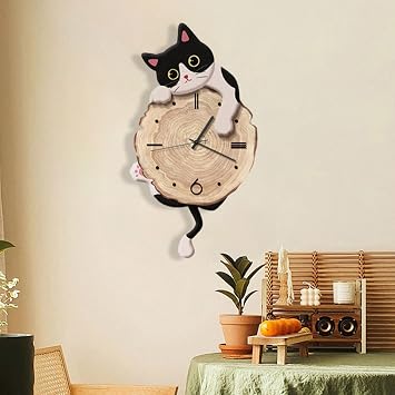 Modern Wall Clock with Pendulum for Home And Living Space, Black White