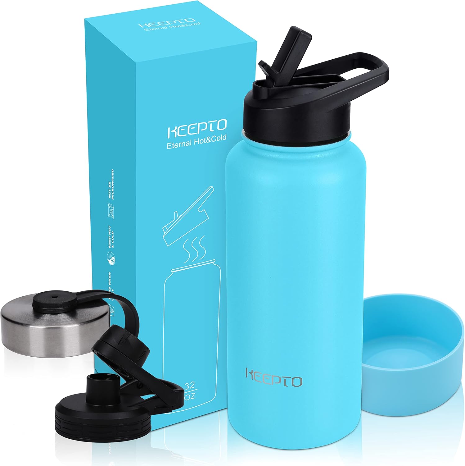 KEEPTO Vacuum Insulated Water Bottle BPA Free,Stainless Steel Water Jug with Straw