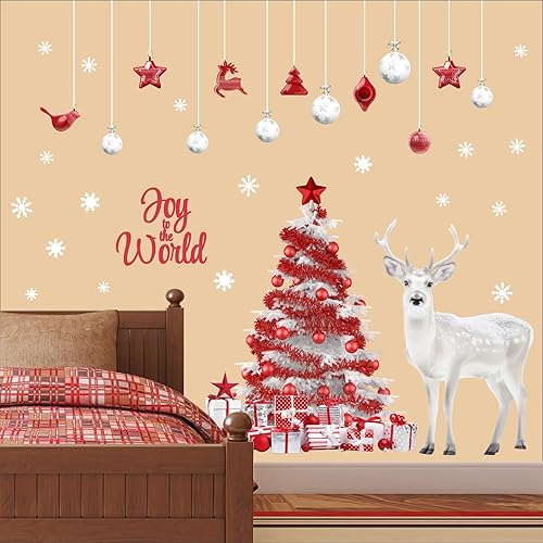 Miniatura 9 de Calcomanías de pared grandes para árbol de Navidad, calcomanías de pared de Feliz Navidad, despegar y pegar, calcomanías extraíbles de copos de