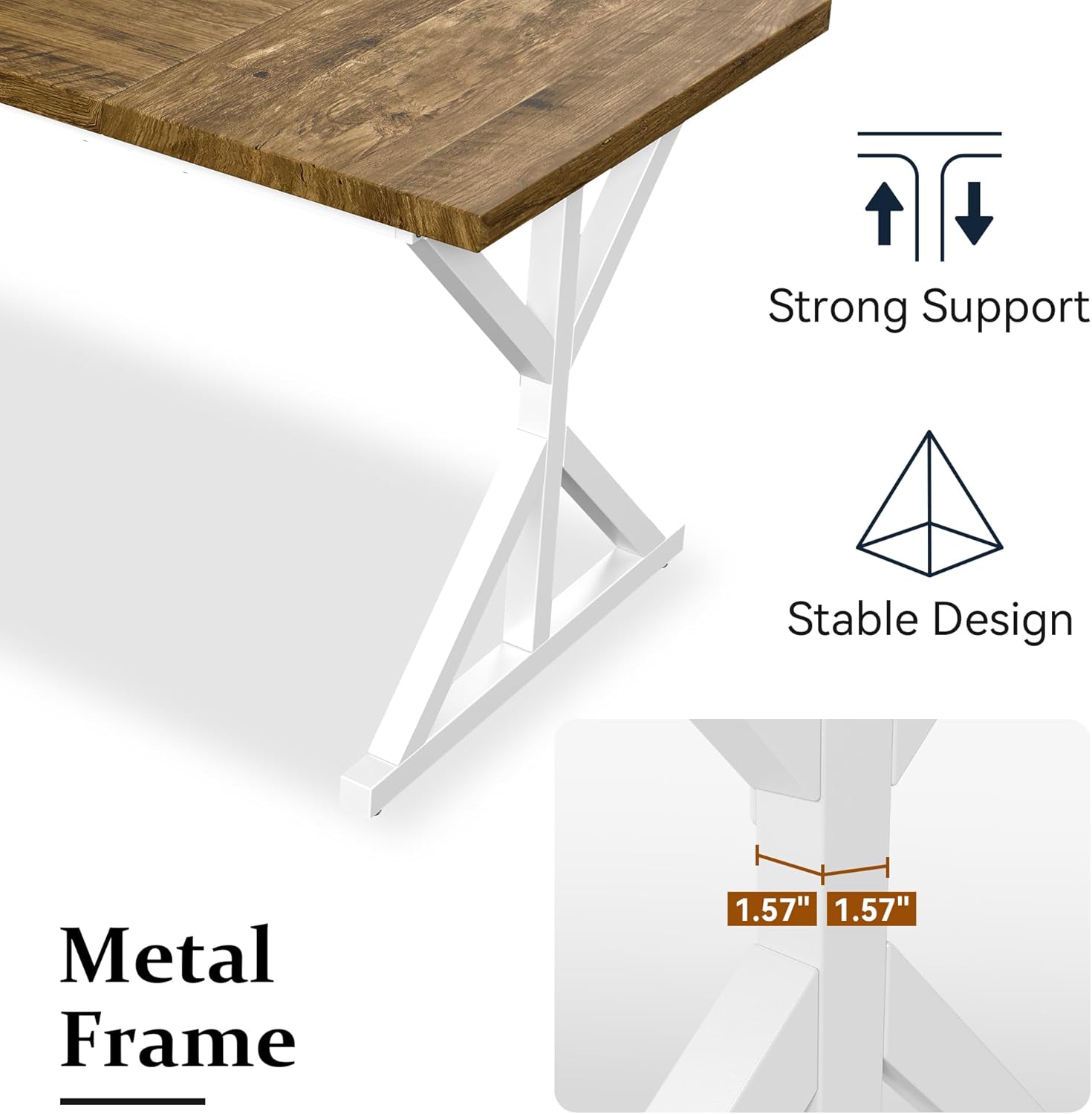 70.8 Inch Rectangular Dining Table for 6-8 People, Farmhouse Kitchen Table with Metal Base & Solid Wood Top, Easy Assembly, Water-Resistant, for Dining Room & Kitchen, Natural & White