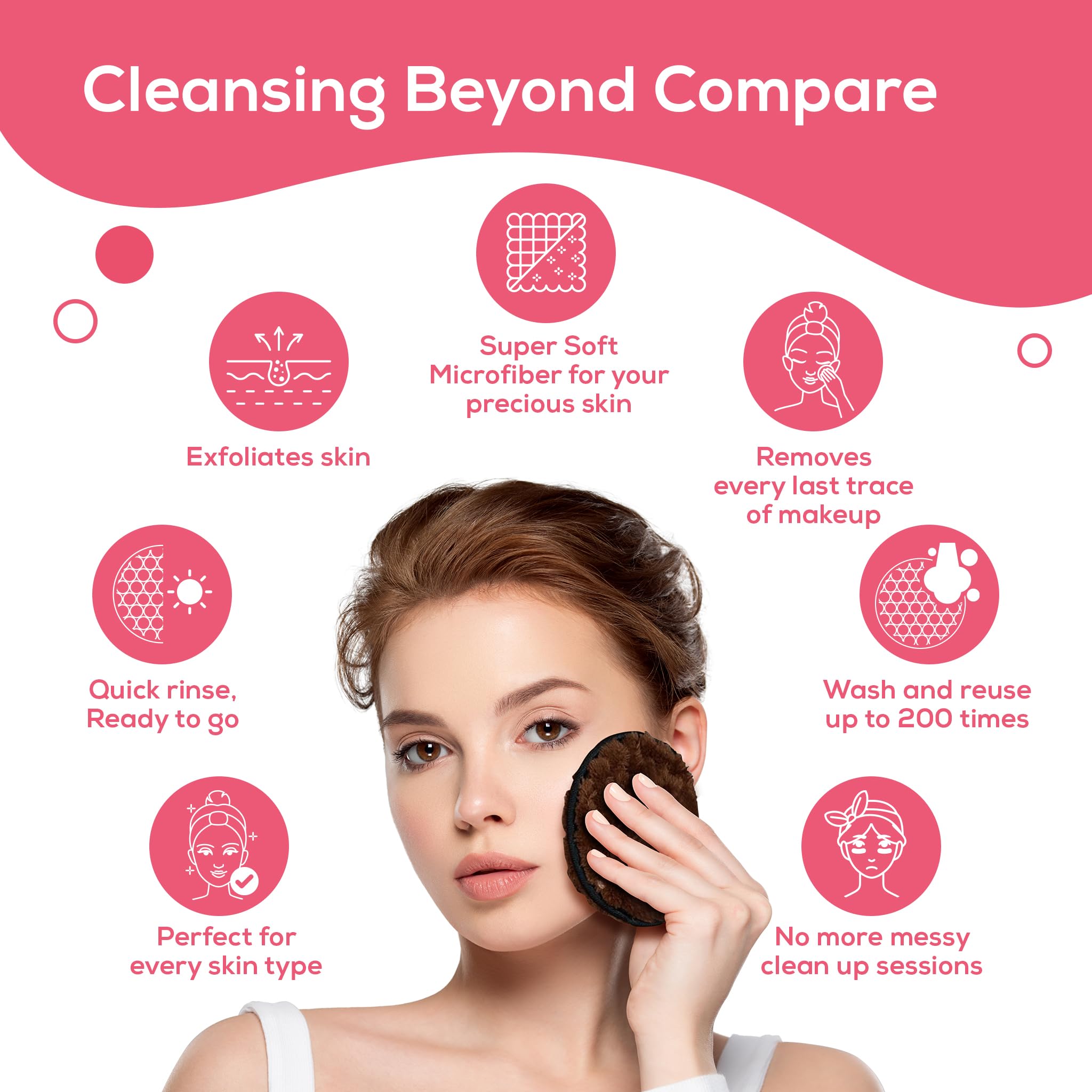 Evereve Multipurpose Makeup Remover Pads, Double-Sided Round and Washable Makeup Remover, Super Soft Deep Cleansing Pads, Microfiber Sponge Facial Cleansing Pads, Safe for all skin types, Pack of 2 - Image 3 thumbnail