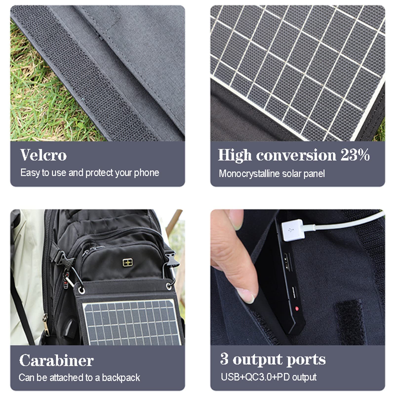 Przenośna ładowarka solarna – wodoodporny składany panel słoneczny do użytku na zewnątrz, ładowarka do smartfonów, tabletów i aparatów