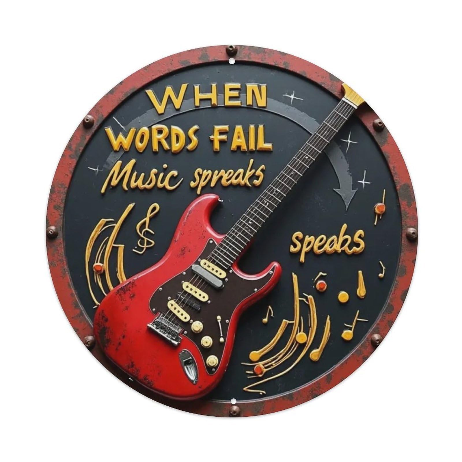 Gentinap Vintage When Words Fail Music Speaks Tin Sign Metal Sign Home Bar Garden Wall Decor Metal Poster 8X8 Inch