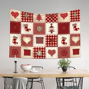 SEOCKA Merry Christmas Heart Buttons Stockings Aesthetic Tapestry Wall Hanging Tapestries Posters Curtain Tapestry Art Wall Backdrop For Home Bedroom Living Room Office Dorm 60x40 Inch