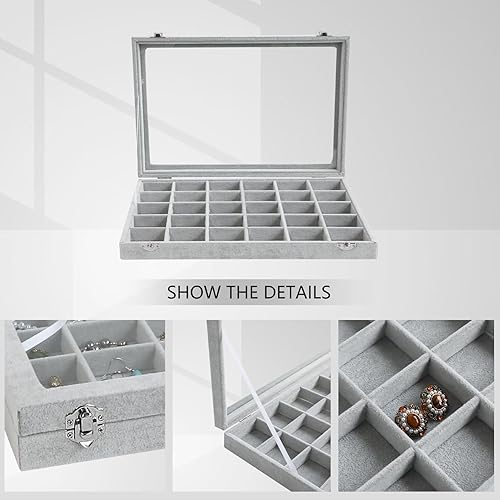 Miniatura 9 de Wuligirl - Joyero organizador de terciopelo para aretes collares y pulseras con tapa transparente de exhibición almacenamiento de joyas