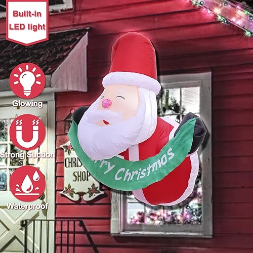 Miniatura 4 de DearSun - Papá Noel inflable atravesando la ventana de 3.3pies con luces LED integradas, decoración inflable de Navidad para interiores y exteriores