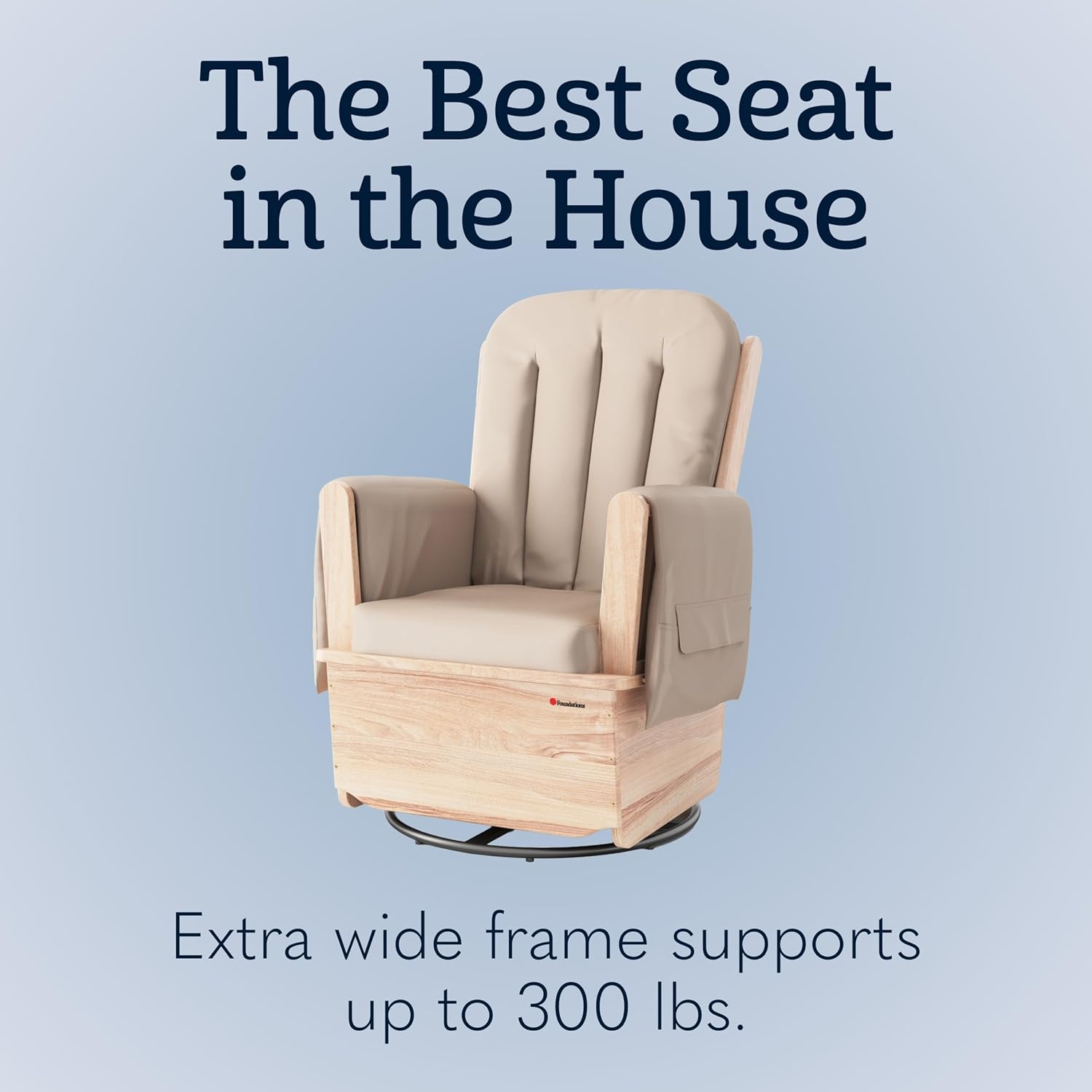Foundations SafeRocker Glider Rocker with Steel Swivel - Baby Feeding and Rocking Chair for Nursery, Daycare Environment - Nursery Rocking Chairs with Wood Skirt Base - Tan Vinyl