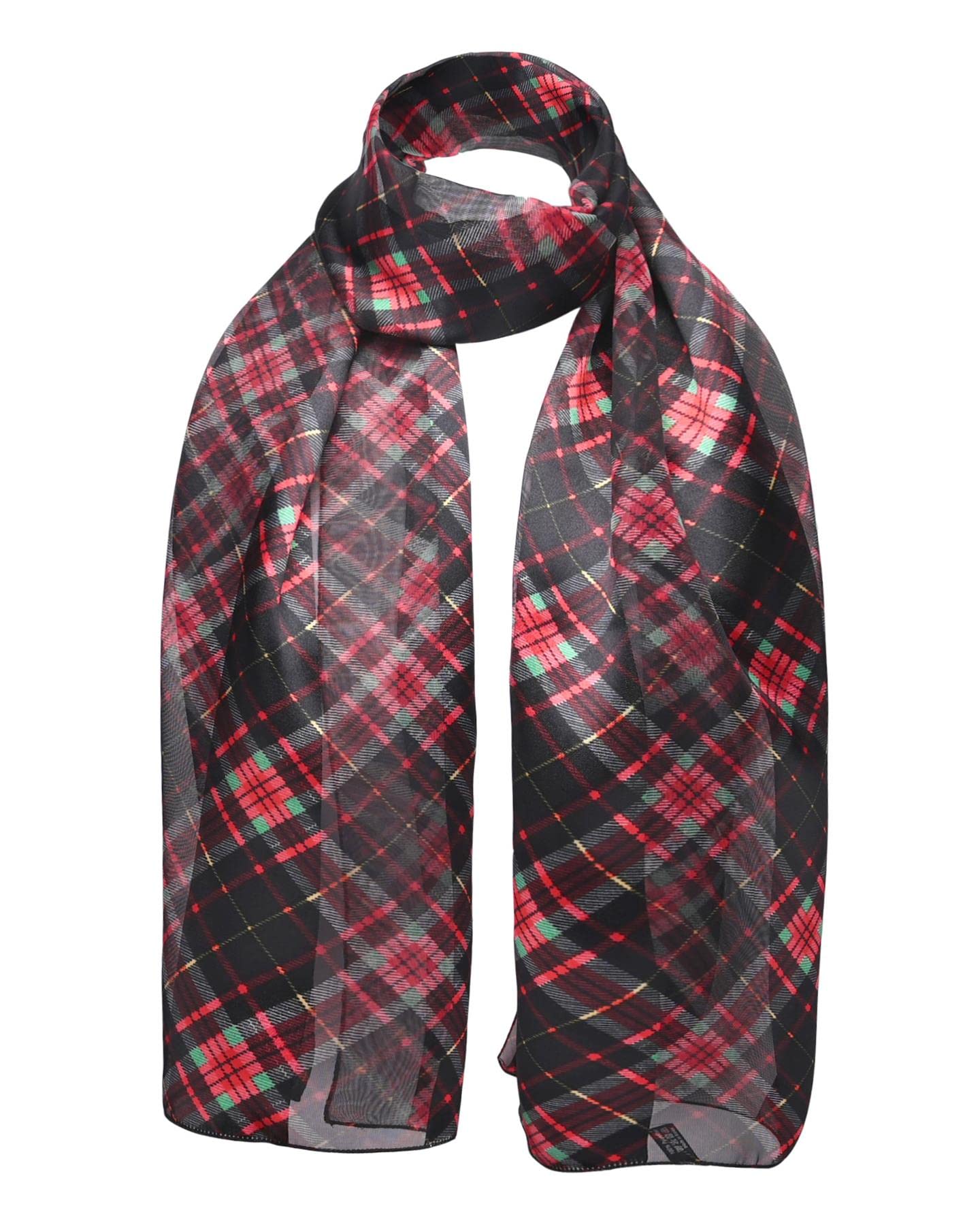 Basic SenseUnisex Scottish Checked Wrap Satin Stripe Silky Tartan Scarf Scarves