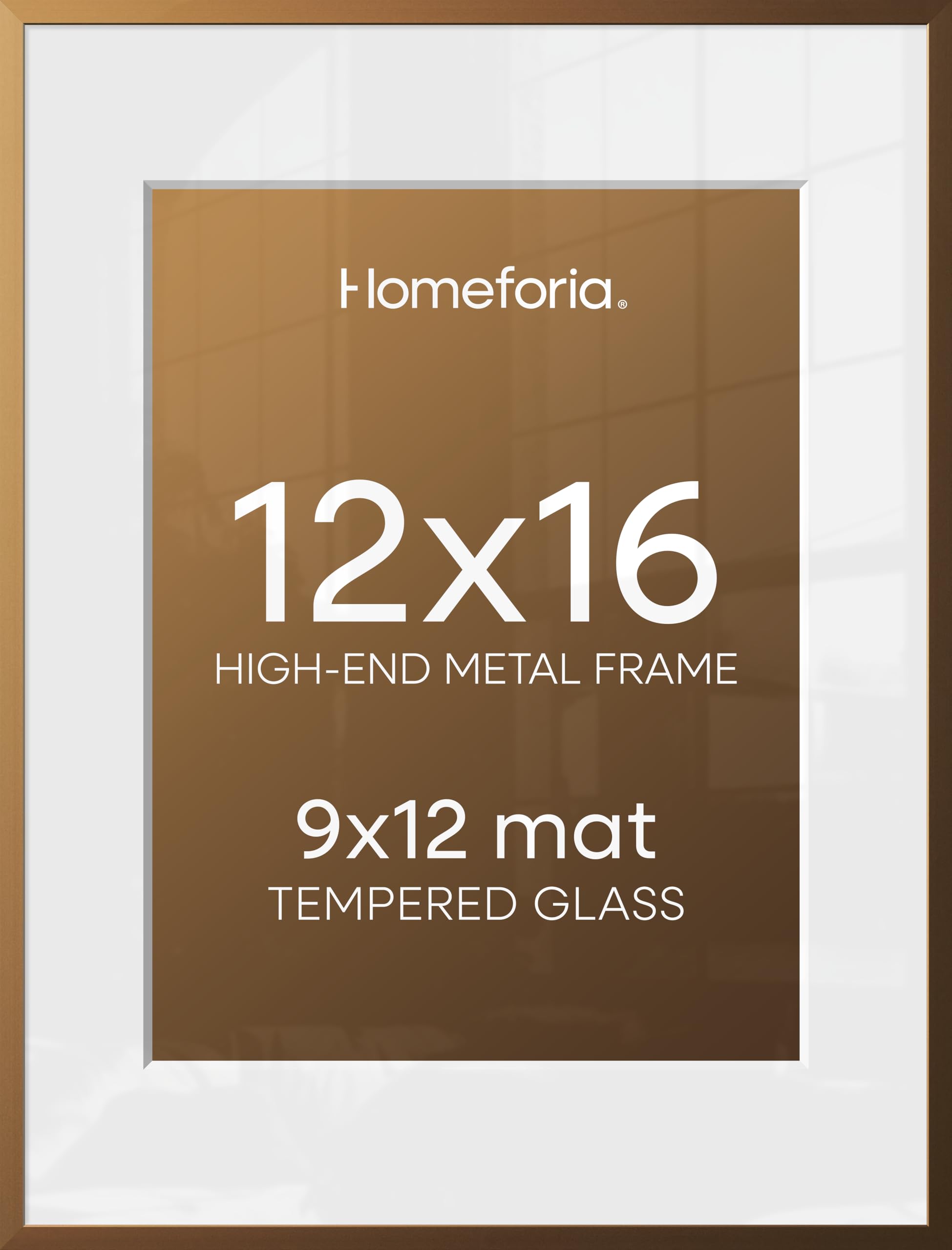 Homeforia 12x16 Bronze Picture Frame, High-End Metal, 9x12 Mat, Glass | High End Aluminum, Tempered Glass, Acid-Free 9x12 Removable Mat, 12x16 in Edge-to-Edge Display 16x12, Wall Kit, Set Of 1