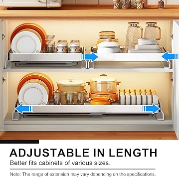 Pull Out Dish Drying Rack, Kitchen Cabinet Dish Racks, Slide Out Drawers, Stainless Steel Drain Rack Storage Rack, Expandable Drainer Drying Rack for Counter & Sink (A-Flat Net Rack, Small)