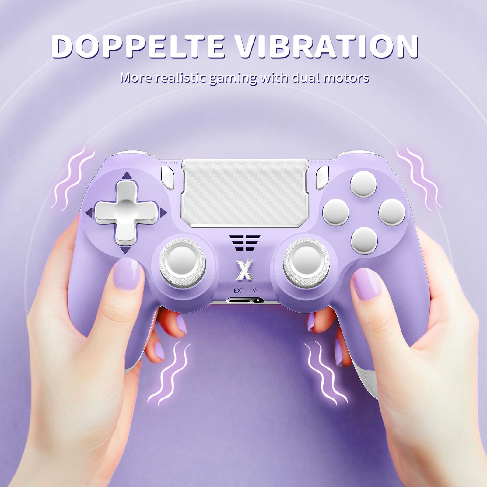 Suoxiom Wireless Controller for P4, Game Controller for P4/Slim/Pro/PC, Bluetooth Gamepad Joystick with Vibration Touch Panel, Upgraded Six-Axis Sensor, 3.5mm Audio Jack (Light Purple) - 3